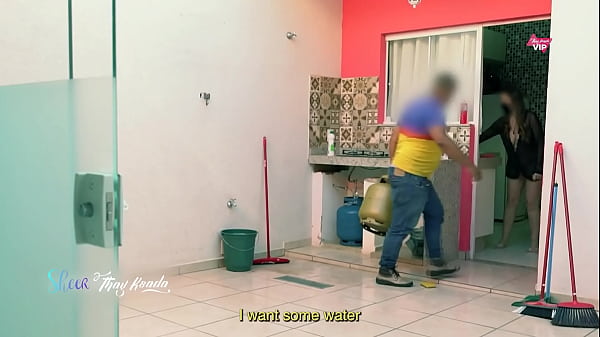 Hot wife Thay Ksada gets out of the shower and greets the delivery man in just a nightgown