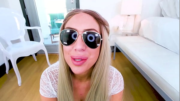 SUNNY CHASE Sexy Big Natural Tits Blonde NO HANDS! Huge Cock POV Blowjob and Cum Swallow